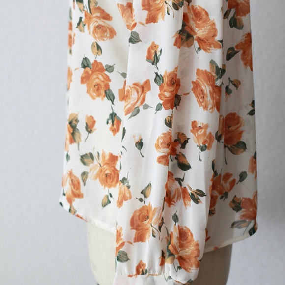 Chiffon yellow rose bow tie blouse - M - Picture 6 of 8